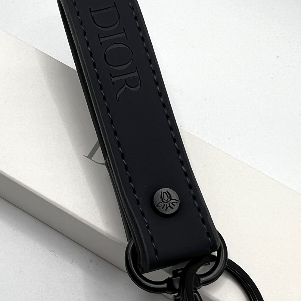 Dior Navy Logo Keychain | Faux Leather | Black Hardware | BNIB GWP